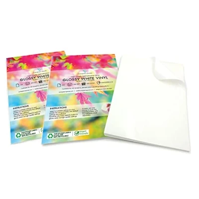 Abbildung von Evergreen Goods 2 x 10 Blatt DIN A4 Qualität glänzend weiß Aufkleber Vinyl wasserfest Inkjet bedruckbar Selbstklebender Produktetiketten Klebeende Rückseite PVC