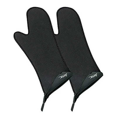 Abbildung von Spring GRIPS Ofenhandschuhe Hitzebeständig Neopren 40 bis 250C rutschfest universelle Größe, 5x17,2x18,8cm Schwarz Topfhandschuhe Set lang