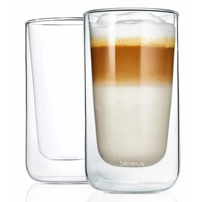 Abbildung von blomus 63655 2 Thermo Latte Macciatogläser Nero, klares Glas, H: 14 cm, Ø 7,5 320 ml