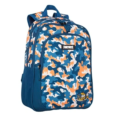 Abbildung von Fortnite Rucksack Blue Camo Schulranzen mit Doppeltem Fach und Vordertasche Trolley Anpassbar Gefütterter Innenraum Gepolsterte Riemen Rückseite 42 x 32 20 cm Toybags