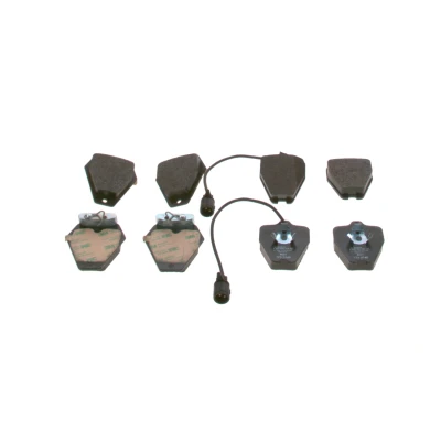 Abbildung von BOSCH 0 986 494 436 Bremsbelagsatz Low Metallic mit integriertem Verschleißsensor Anti Quietsch Blech, Kolbenclip AUDI: A8 D2
