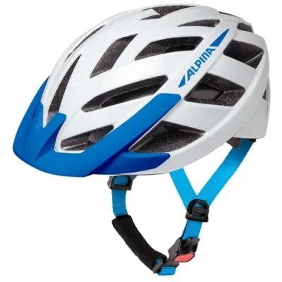 Abbildung von ALPINA PANOMA Reflektierender &amp; Optimal Belüfteter Fahrradhelm Mit Fliegennetz Nachrüstbarem LED Für Erwachsene, White Blue Gloss, M (56 59 cm)