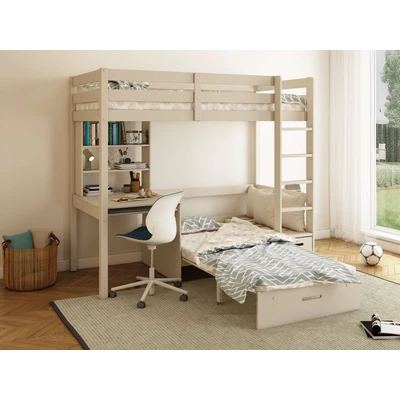 Abbildung von OTTO home Etagenbett "HENNE TOPSELLER Hochbett, Ideal für kleine Räume, 2 Schlafplätze" zweiter Schlafplatz ausziehbar, B/H/T ca. 208/180/105cm, mit Polsterauflagen, Schreibtisch, Stauraum, seitenverkehrt montierbar