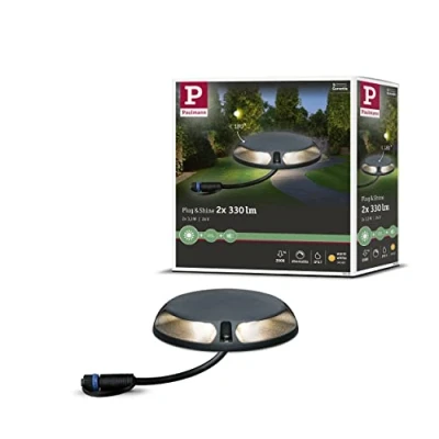 Abbildung von Paulmann 93920 Plug &amp; Shine Boden Aufbauleuchte IP67 3000K 2x3W 24V Aussenbeleuchtung Wegeleuchte, ∢180, Anthrazit