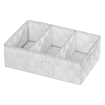 Abbildung von WENKO Organizer Mod. Adria, Aufbewahrungskorb mit 3 Fächern und praktischem Griff, feste Trennwände, hochwertiges Kunststoffgeflecht Metallstangen für extra Stabilität, 32 x 10 21 cm, Weiß