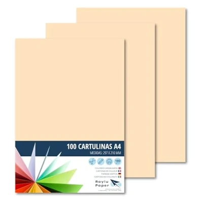 Abbildung von RAYLU PAPER Tonpapier A4, 100 Stück Kartonpapier 180g/m², 210 x 297 mm, professionelle farbige Kartons für Büro, Kopierpapier, Buntes Papier zum Basteln (Creme)