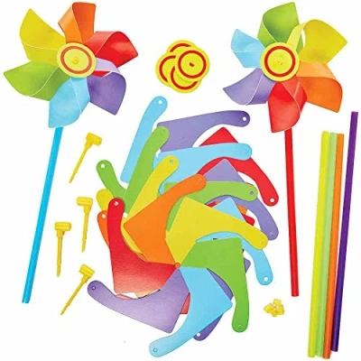Abbildung von Baker Ross FC771 Regenbogen Windmühle Bastelset 3er Pack, Gemischte Farben, Windrädchen Basteln für Kinder, Kindergeburtstage oder Kindergarten