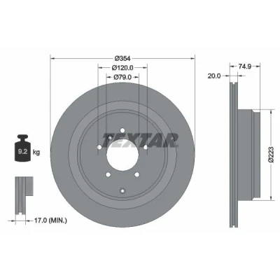 Abbildung von TEXTAR PRO 92175503 Bremsscheibe 354 20 05/07 120 außenbelüftet beschichtet ohne Radbefestigungsbolzen, Radnabe LAND ROVER: Discovery 3