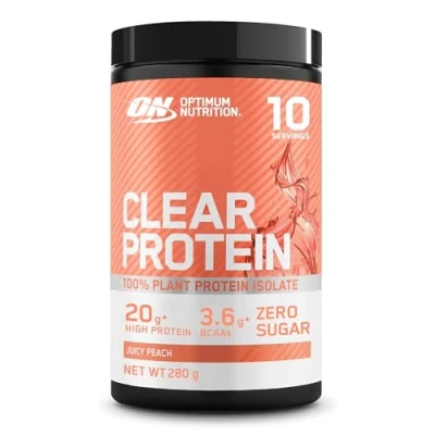 Abbildung von Optimum Nutrition Clear Protein 100% Pflanzenprotein Isolat, veganes, zuckerfreies Eiweißpulver mit BCAAs, aus Erbsenprotein Muskelunterstützung &amp; reparatur, Pfirsichg, 10 Portionen, 280 g