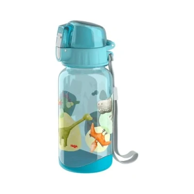Abbildung von HABA 305152 Trinkflasche Dinos, 400 ml Kindertrinkflasche mit Dino Motiv, großer Öffnung und Verschlusskappe, läuft nicht aus, BPA freier Kunststoff, für die Spülmaschine