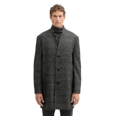 Abbildung von TOM TAILOR Denim Herren 1042405 3 Knopf Wollmantel mit Stehkragen, 35749 Black Big Glencheck, L