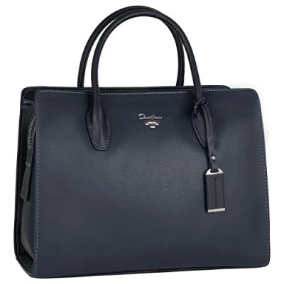 Abbildung von David Jones Damen Große Handtasche Henkeltasche Tote Shopper PU Leder Schultertasche Viele Fächer Multi Pocket Zip Umhängetasche Frau Elegante City Tasche Mode Arbeit Büro Dunkelblau