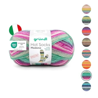 Abbildung von Gründl Hot Socks Madena (Sockenwolle aus 75% Schurwolle (superwash) und 25% Polyamid, Made in Italy, 4 fach Sockengarn, 100 g / 420 m, Nadelstärke: 2,5 mm 3 mm, 1 x g), berry lagune