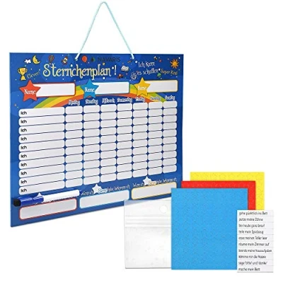 Abbildung von Navaris abwischbare Belohnungstafel magnetisch 40x32cm Kinder Aufgaben Tafel Magnettafel inkl. 250 Sternchen Magnete Stift Sterne Aufgabenplan