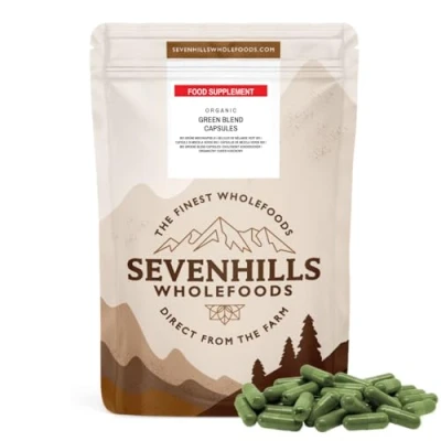 Abbildung von Sevenhills Wholefoods Bio Super Grün Mischung Spirulina, Chlorella, Weizengras &amp; Gerstengras Kapseln x 180, natürliche Unterstützung der Immunität Reduzierung von Müdigkeit