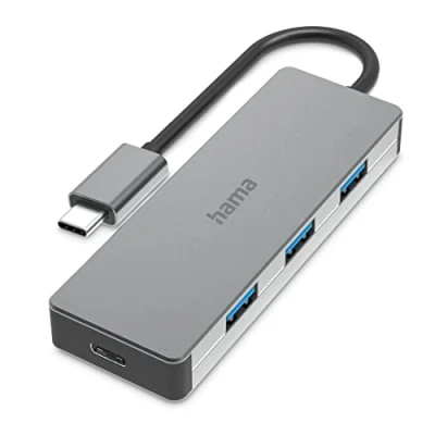 Abbildung von Hama USB C Hub 4 Ports (Super Speed Plus Datenübertragung mit bis zu 10 Gbps, 3x A, 1x C, 3.2 Gen2 Multiport Adapter, Adapter 4in1 für Büro, Homeoffice und unterwegs) Alu