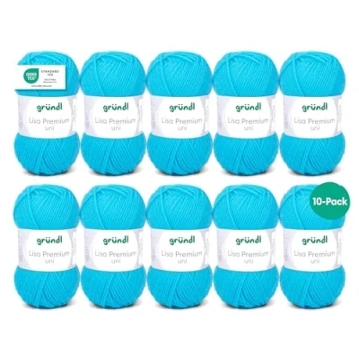 Abbildung von Gründl Lisa Premium Uni Strick &amp; Häkelgarn (weicher und wollartiger Charakter, pflegeleichtes waschbares Strickgarn aus 100% Polyacryl, 50 g/ 133 m, Nadelstärke: 3,5 4,5, 10 Knäuel á g), Türkis