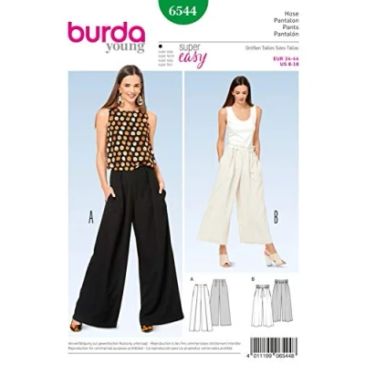 Abbildung von Burda 6544 Schnittmuster Hose mit großzügiger Beinweite (Damen, Gr. 34 44) Level 1 super Easy