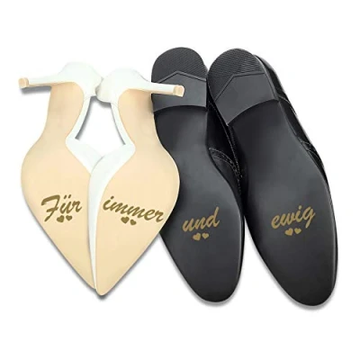 Abbildung von Aufkleber Set Für Hochzeitsschuhe Schuhsticker Hochzeit Trauung Schuhe Heiraten Sticker Folie Selbstklebend Sprüche Symbole (Gold Glanz, K118 immer und ewig)