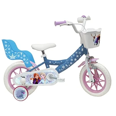 Abbildung von Vélo ATLAS Mädchen Fahrrad 12 Zoll Eiskönigin/Frozen Ausgestattet mit 1 Bremse, Korb Vorne, Puppentür Hinten, Schmutzschutz, Gehäuse und Stabilisatoren, himmelblau, 12&#039;&#039;