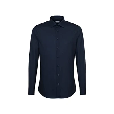 Abbildung von Seidensticker Herren Business Hemd Slim Fit Bügelfrei Kent Langarm Shirt, Dunkelblau, 41 EU