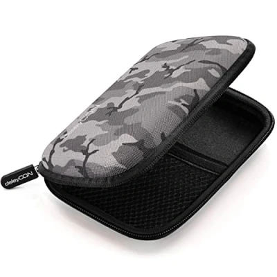 Abbildung von deleyCON Festplattentasche Festplatten Case HDD Für 2,5 Zoll und SSD Robust &amp; Stoßsicher 2 Innenfächer Netztaschen Schwarz/Camouflage