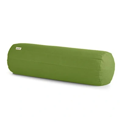 Abbildung von basaho Yoga Bolster Yogarolle Bio Baumwolle Buchweizenschalen Abnehmbarer und waschbarer Bezug Rolle Yogakissen (Blattgrün)