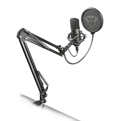 Abbildung von Trust Gaming 22400 GXT 252 Emita Plus Studio USB Mikrofon mit Arm und Popfilter, Nierencharakteristik für PC, PS4 PS5, Streaming, Podcast, Voice over Schwarz