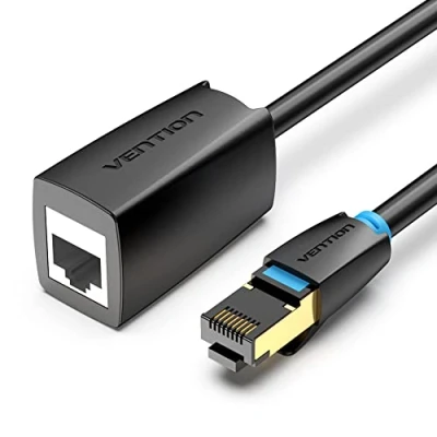 Abbildung von VENTION Cat8 Ethernet Extension Cable 1m Flat Extender 40Gbps 2000MHz High Speed Network Lan RJ45 Male to Female Patch Cord Connector STP for PC Switch Router