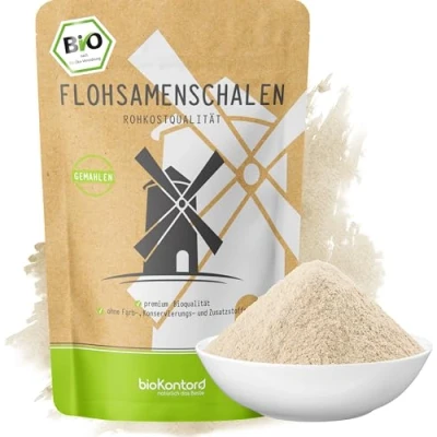 Abbildung von Flohsamenschalen gemahlen BIO 1000g (1 kg) I 99% Reinheit Flohsamenschalenmehl low carb indische Flohsamen Schalen Rohkostqualität bioKontor