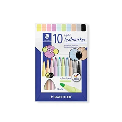 Abbildung von STAEDTLER Textmarker triplus, ergonomischer Dreikantschaft, Linienbreite 1 4 mm, sekundenschnell trocken, PP Schaft garantiert lange Lebensdauer, 10 im Kartonetui, 362 C10