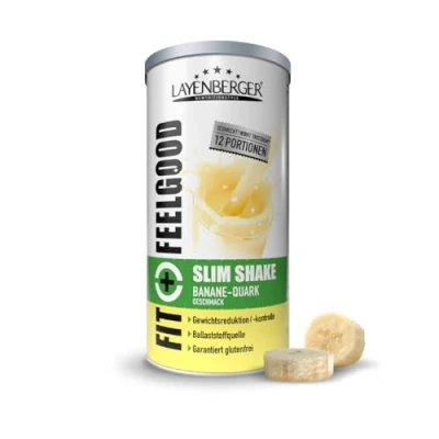 Abbildung von Layenberger Fit+Feelgood Slim Shake Powder, Mahlzeitersatz für 12 Portionen mit je 213 kcal (1x 396 g) Banane Quark