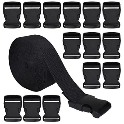 Abbildung von RETON 20MM 10 Yards Schwarz Nylon Gurtband + 20 Stück Verstellbare Schnallen Kunststoff Seitenschnallen, mit Schnalle für die Reparatur von Rucksack Gepäck Gurt. (20MM+20 Stück)