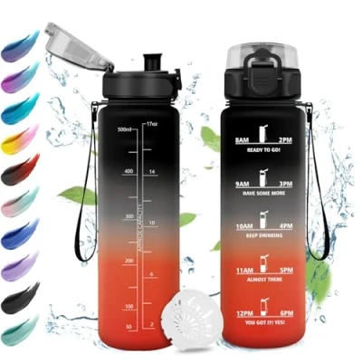 Abbildung von Trinkflasche 500ml, Wasserflasche mit Filte, Sport Trinkflaschen Kohlensäure Geeignet, Zeitmarkierungen, Auslaufsicher für Picknick, Schule, Junge, Mädchen, Büro