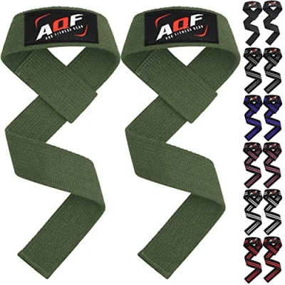 Abbildung von AQF Nicht Gepolstert Zughilfen Krafttraining, Bodybuilding Gewichte Training Lifting Straps, Handgelenkstütze Klimmzugband Für Fitness, Straps Powerlifting &amp; Kreuzheben (Militär Grün)
