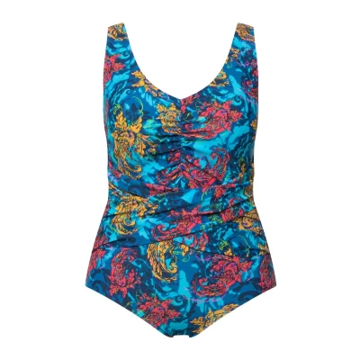 Abbildung von Ulla Popken Floral Badeanzug, Damen, Größe: 60, Teal blue