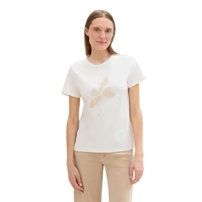 Abbildung von TOM TAILOR Damen Basic T Shirt mit Fotoprint,10315 Whisper White, M