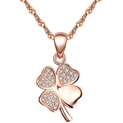 Abbildung von Yumilok 925 Sterling Silber Zirkonia Roségold/Silbe Vierblättriges Kleeblatt Anhänger Halskette Kette mit für Damen Mädchen (Roségold)
