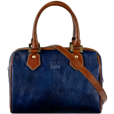 Abbildung von Time Resistance Kleine Handtasche Damen Schultertasche aus Leder Tragetasche Made in Italy Portemonnaie Tasche für Blau