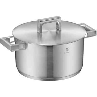 Abbildung von WMF Ultimate Cool Kochtopf groß 24 cm, Edelstahldeckel, Fleischtopf Induktion 5,7l, Cromargan Edelstahl matt, wärmereduzierende Griffe, Induktions Topf mit Innenskalierung, spülmaschinengeeignet