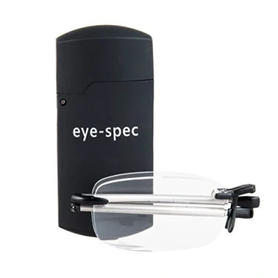 Abbildung von eye spec Faltlesebrille im schwarzen Etui Taschenformat Randloses Faltdesign für Damen und Herren Erhältlich in 7 auffälligen Farben, 9 Glasstärken (2,25)