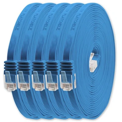 Abbildung von 1aTTack.de 3m Blau 5 Stück Cat.6 Flaches Netzwerkkabel Cat6 Flachkabel Ultra Flach Patchkabel 1000 Mbit/s Gigabit LAN (RJ45) Slim Micro