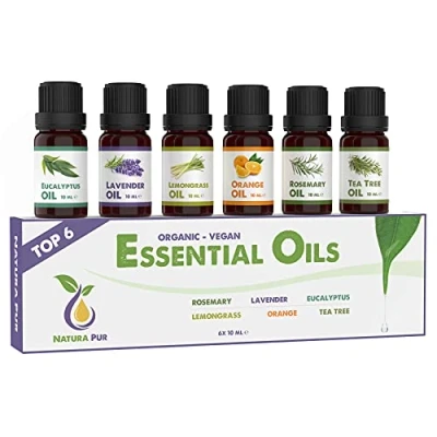 Abbildung von Ätherische Öle Set BIO 100% naturrein, vegan Duftöle für Diffuser Aromaöle Aromatherapie, 6 x 10ml (Rosmarin, Lavendel, Eukalyptus, Zitronengras, Orange, Teebaum)