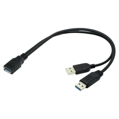 Abbildung von CY Verlängerungskabel für 6,3 cm (2,5 Zoll) große mobile Festplatte, USB 3.0 Buchse auf Dual Stecker, Schwarz