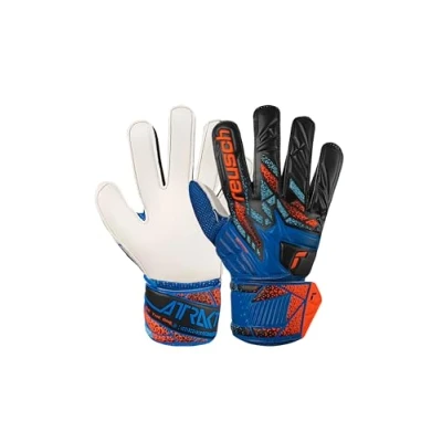 Abbildung von Reusch Attrakt Solid Junior griffige Torwarthandschuhe Kinder Jugendliche Fußballhandschuhe für Jungen und Mädchen geeignet alle Wetterbedingungen Spielfeldoberflächen, blau orange, 3,5