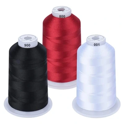 Abbildung von Simthread Maschinenstickgarn 5000M Spulen Set Polyester Stickgarn Klassische Farben Weiß Schwarz und Rot für Babylock, Janome, Kenmore, Singer, W6 N Stickereimaschine