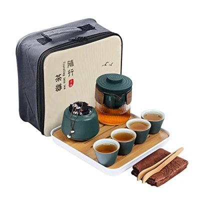 Abbildung von fanquare Japanisches Tragbare Reise Tee Set für Erwachsene, Grün Chinesisches aus Porzellan, Vintage Teeservice Geschenke Männer