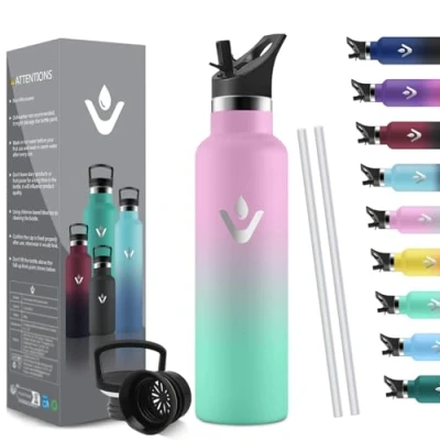 Abbildung von HoneyHolly Trinkflasche Edelstahl, 750 ML BPA Frei, Thermosflasche, Auslaufsichere Isolierflasche Doppelwandig, Wasserflasche, Thermobecher mit Strohhalm, Kohlensäure Geeignet