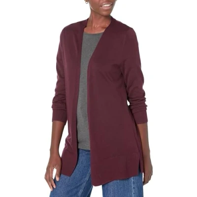 Abbildung von Amazon Essentials Damen Leichte Strickjacke, Vorne Offen (Erhältlich In Übergröße), Burgunderrot, L