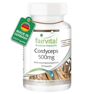 Abbildung von Fairvital Cordyceps 500mg 90 Kapseln Pilzpulver pro Kapsel HOCHDOSIERT Sinensis (Raupenpilz) VEGAN